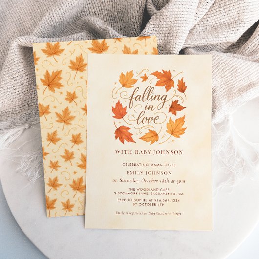Falling In Love Fall Leaves Baby Shower Invitation