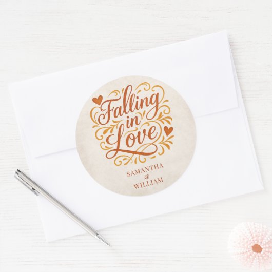 Falling in Love Modern Autumn Wedding Ronde Sticker (Envelop)
