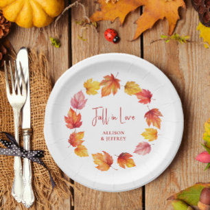 Falling Leaves Autumn Wedding Herfst verliefd Papieren Bordje