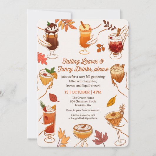 Falling Leaves & Fancy Drinks Please Fall Cocktail Kaart (Voorkant)