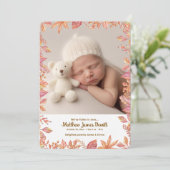 Falling Leaves Frame Photo Birth Announcement  Kaart (Staand voorkant)