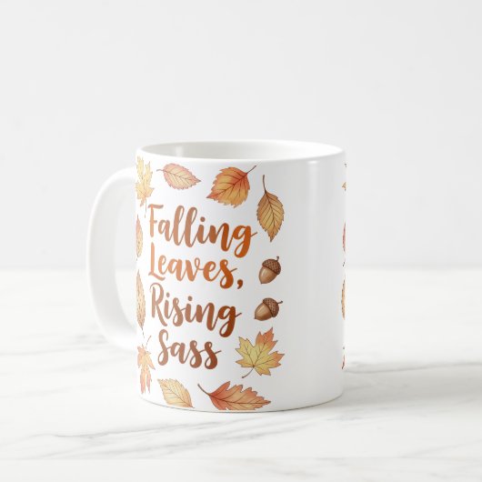 Falling Leaves Rising Sass – Funny Herfst Mok (Voorkant links)