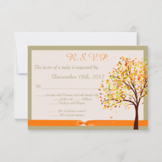 Falling Leaves Wedding 3.5x5 R.S.V.P. Reply Kaart
