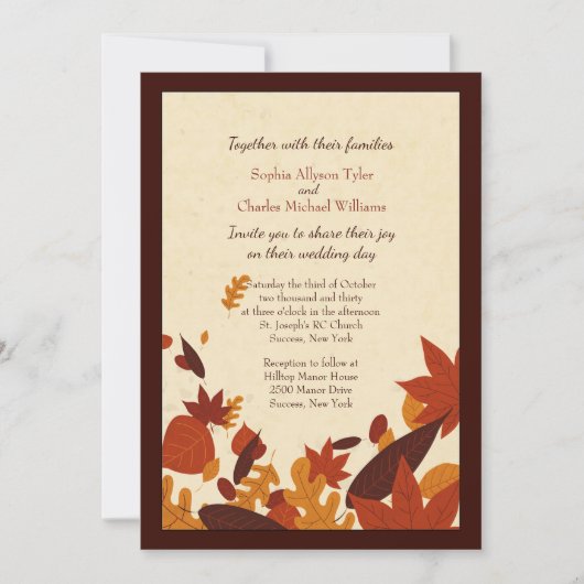 Falling Leaves Wedding Invitations Kaart (Voorkant)