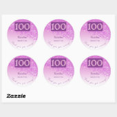 Falling Pink Glitter, 100ste verjaardag Bedankt Ronde Sticker (Vel)