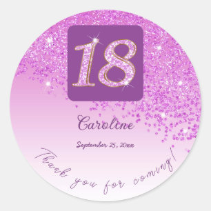 Falling Pink Glitter, 18e verjaardag Bedankt Ronde Sticker