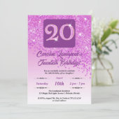 Falling Pink Glitter 20e verjaardagsfeestje Kaart (Staand voorkant)