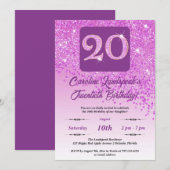 Falling Pink Glitter 20e verjaardagsfeestje Kaart (Voorkant / Achterkant)