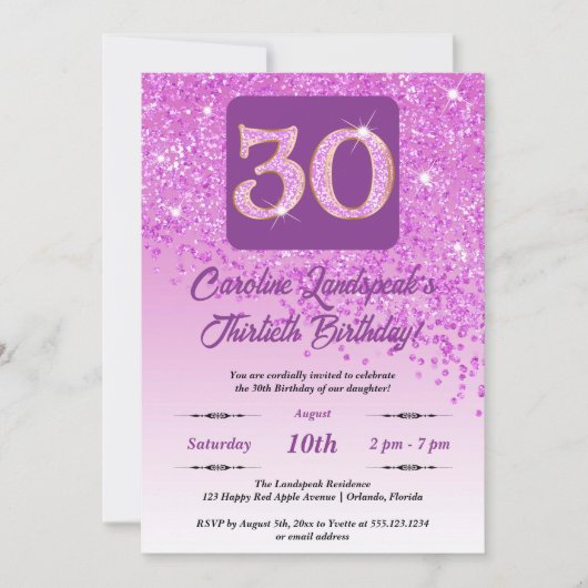 Falling Pink Glitter 30e verjaardagsfeestje Kaart (Voorkant)