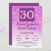 Falling Pink Glitter 30e verjaardagsfeestje Kaart (Voorkant / Achterkant)