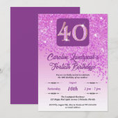 Falling Pink Glitter 40e verjaardagsfeestje Kaart (Voorkant / Achterkant)
