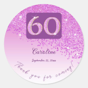 Falling Pink Glitter, 60ste verjaardag Bedankt Ronde Sticker