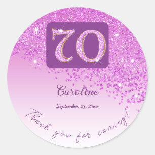Falling Pink Glitter, 70ste verjaardag Bedankt Ronde Sticker