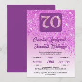 Falling Pink Glitter 70ste verjaardagsfeestje Kaart (Voorkant / Achterkant)
