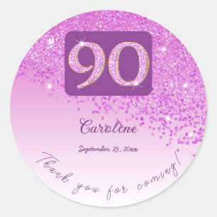 Falling Pink Glitter, 90ste verjaardag Bedankt Ronde Sticker