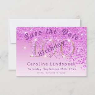 Falling Pink Glitter voor 100ste verjaardag Save The Date