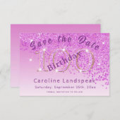 Falling Pink Glitter voor 100ste verjaardag Save The Date (Voorkant / Achterkant)