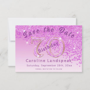 Falling Pink Glitter voor 70e verjaardag Save The Date