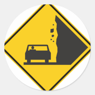 Falling Rock Zone Highway Sign Ronde Sticker