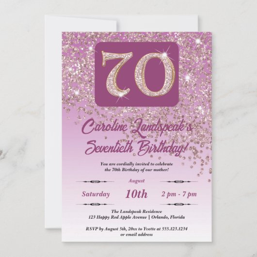 Falling Roos Gold Glitter 70e verjaardagsfeestje Kaart (Voorkant)