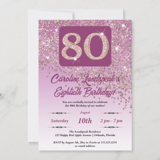 Falling Roos Gold Glitter 80e verjaardagsfeestje Kaart (Voorkant)