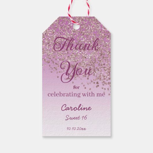 Falling Roos Gold Glitter Sweet 16 Persoonlijk Cadeaulabel (Achterkant)