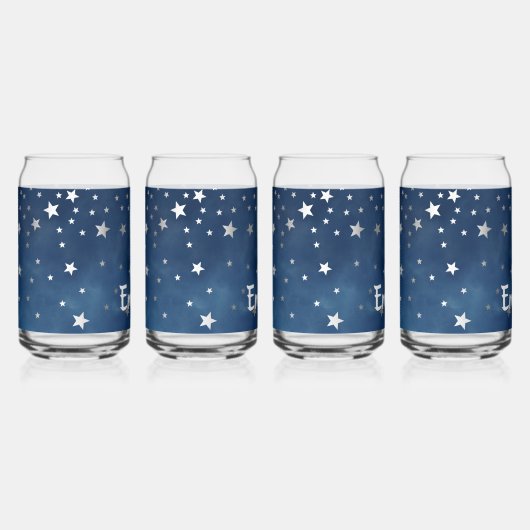 Falling Silver Stars Celestial Personalized Blikvorm Glas (Voorkant)