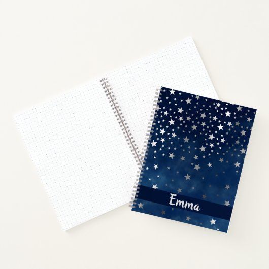 Falling Silver Stars Celestial Personalized Bullet Notitieboek (Binnen)