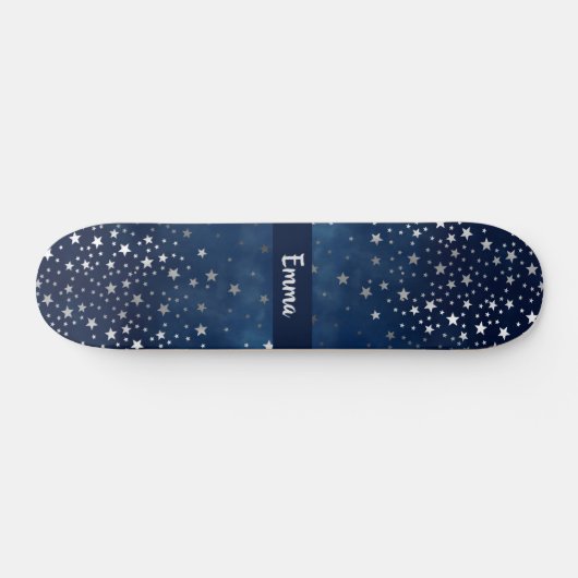 Falling Silver Stars Celestial Personalized Skateboard (Horizontaal)
