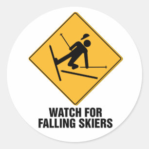 Falling Skiers Ronde Sticker