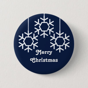 Falling Snowflakes Button, donkerblauw Ronde Button 5,7 Cm