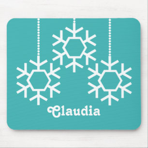 Falling Snowflakes Holiday Mousepad, Turquoise Muismat