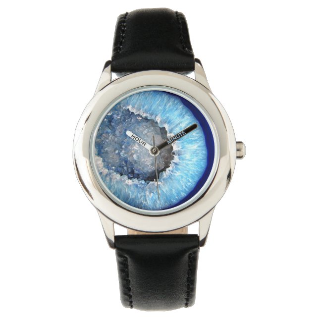 Falln Blue Crystal Geode Horloge (Voorkant)