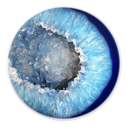 Falln Blue Crystal Geode Keramische Knop (Voorkant)