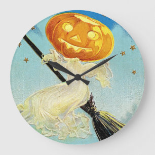 Falln Happy Halloween Pumpkin Witch Grote Klok