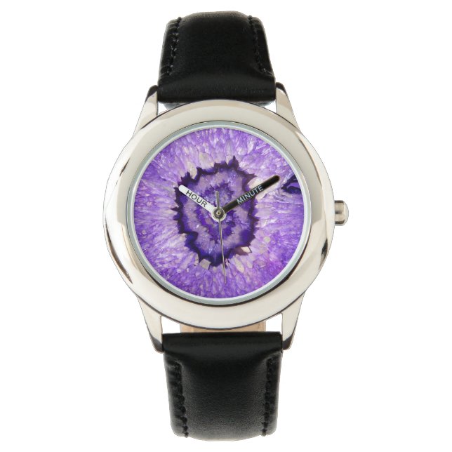 Falln Paarse Agate Geode Horloge (Voorkant)