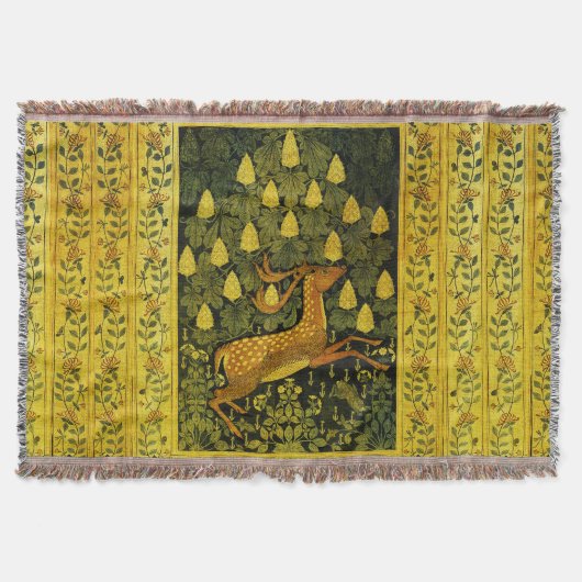 FALLOW DEER, FLOWERS CHESTNUT TREE Green Yellow Deken (Voorkant)