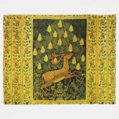 FALLOW DEER, FLOWERS CHESTNUT TREE Green Yellow Fleece Deken (Voorkant (Horizontaal))