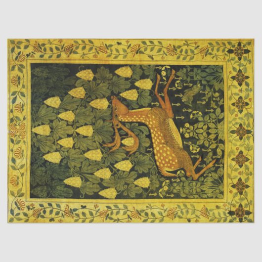 FALLOW DEER, FLOWERS CHESTNUT TREE Green Yellow Tissuepapier (Voorkant)