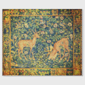 FALLOW DEER PAIR, GOTHISCHE FANTASY FLOWERS, Green Cadeaupapier (Vlak)