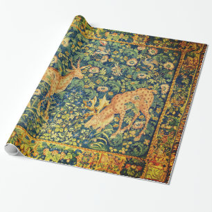 FALLOW DEER PAIR, GOTHISCHE FANTASY FLOWERS, Green Cadeaupapier