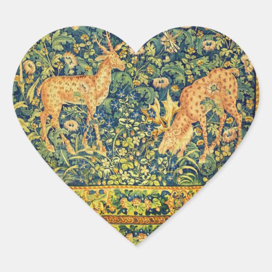 FALLOW DEER PAIR, GOTHISCHE FANTASY FLOWERS, Green Hart Sticker (Voorkant)