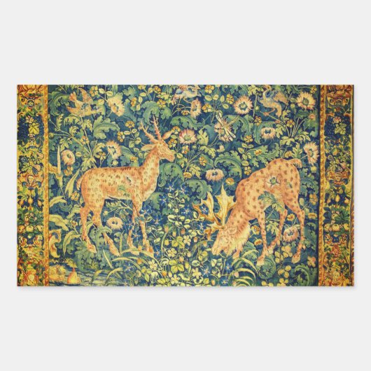 FALLOW DEER PAIR, GOTHISCHE FANTASY FLOWERS, Green Rechthoekige Sticker (Voorkant)