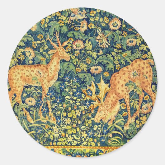 FALLOW DEER PAIR, GOTHISCHE FANTASY FLOWERS, Green Ronde Sticker (Voorkant)