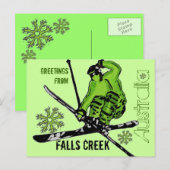 Falls Creek Australie thème vert ski carte postale (Devant / Derrière)