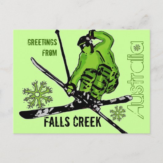 Falls Creek Australie thème vert ski carte postale (Devant)