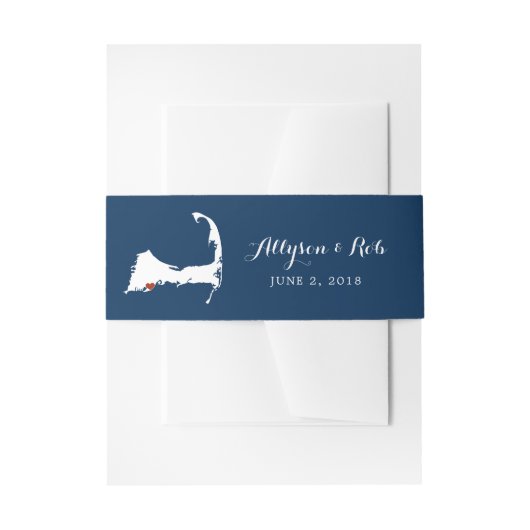 Falmouth Blue Cape Cod Map met hart | Weddenschap Uitnodigingen Wikkel (Voorkant Voorbeeld)
