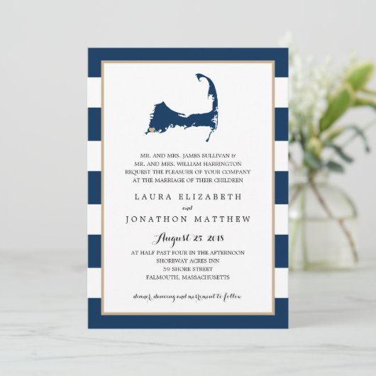 Falmouth Cape Cod Kaart met hart | Bruiloft (Staand voorkant)