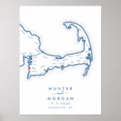 Falmouth MA Wedding Blue Modern Guest Book Poster (Voorkant)