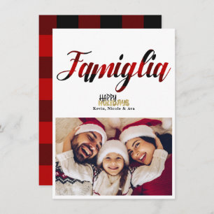 Famiglia Plaid Gold Christmas Carte photo